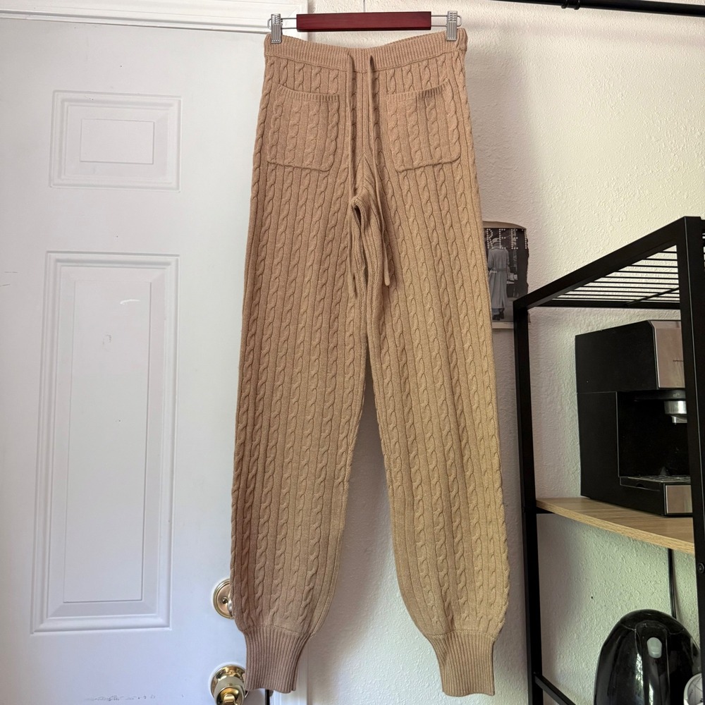 NWT HELSA tan merino wool cashmere cable knit pull on jogger sweat pants